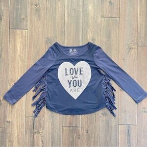 P.S. from Aeropostale Navy Silver Heart Sparkle Fringe Top Girls 7